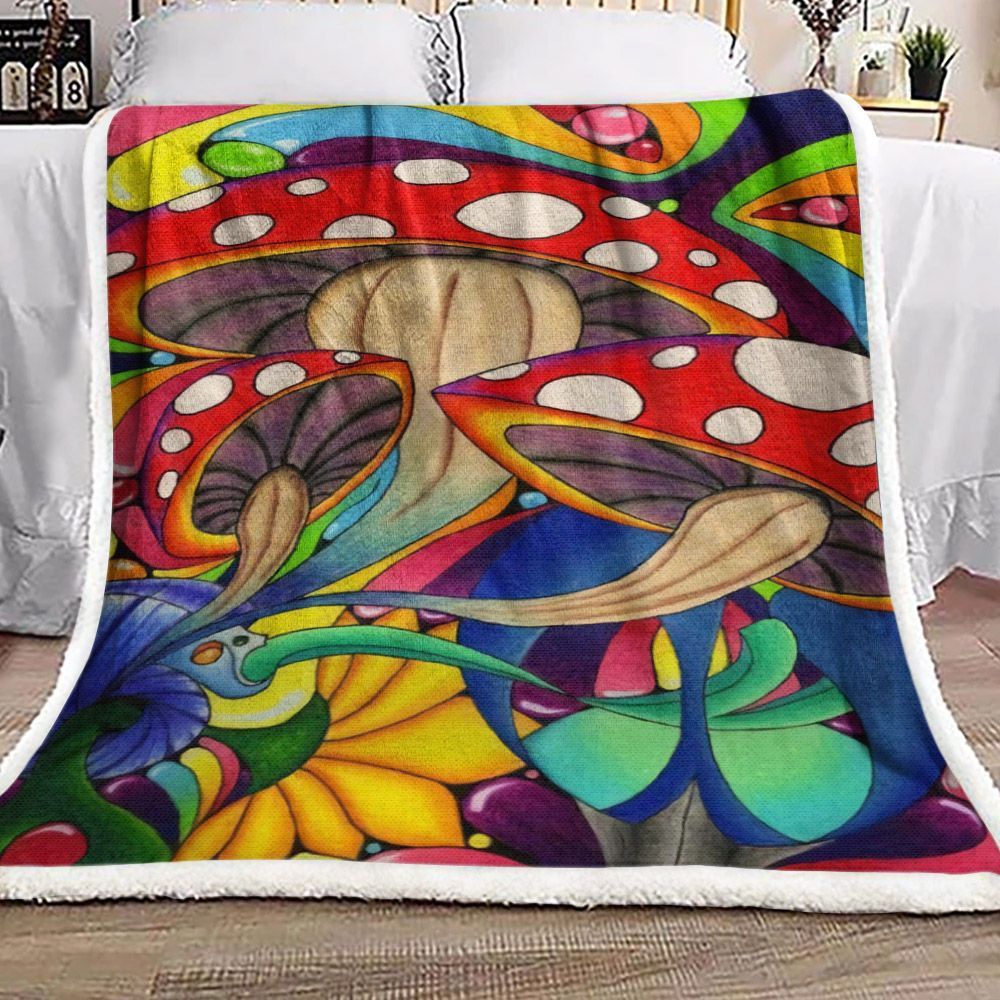 Mushroom Hippie Sherpa Fleece Blanket