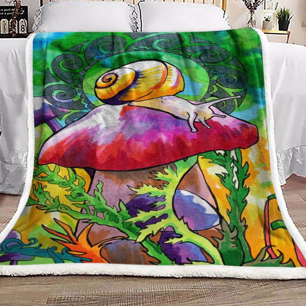 Mushroom Hippie Snail Sherpa Fleece Blanket