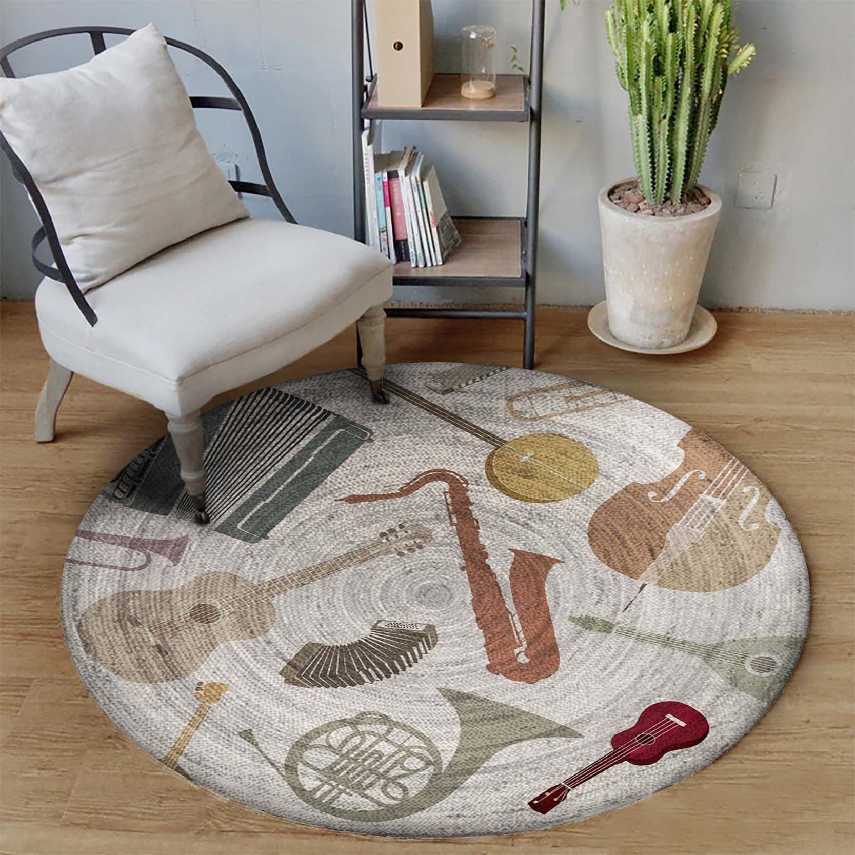 Music Guitar And Saxophone Vintage Round Carpet