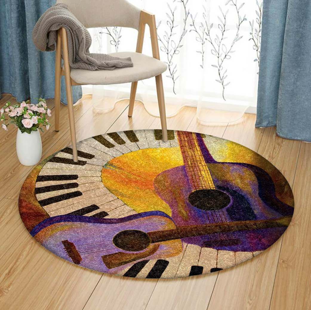 Music Guitar Piano Round Carpet
