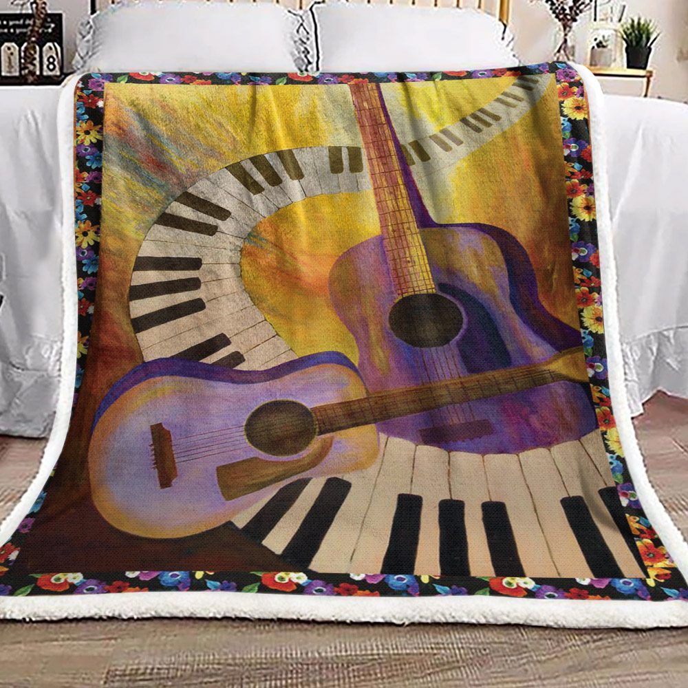 Music Guitar Piano Sherpa Fleece Blanket