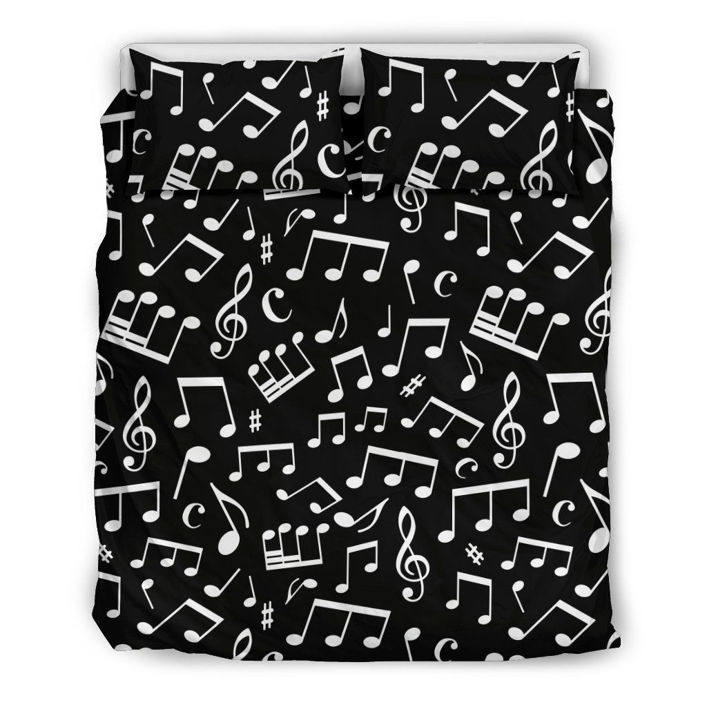 Music Note Black White Themed Print Bedding Set
