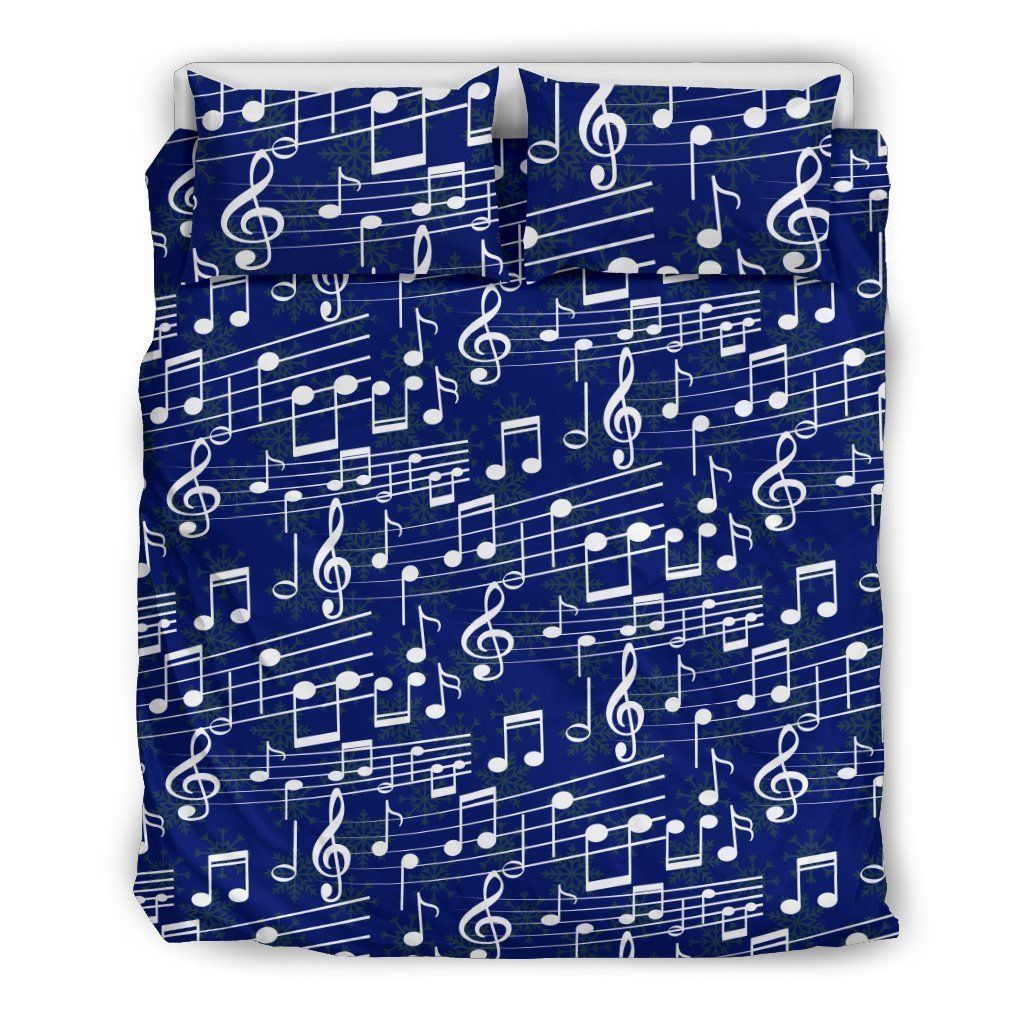 Music Note Blue Themed Print Bedding Set