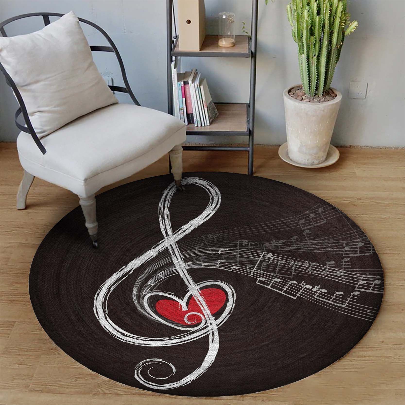 Music Note Heart Round Carpet