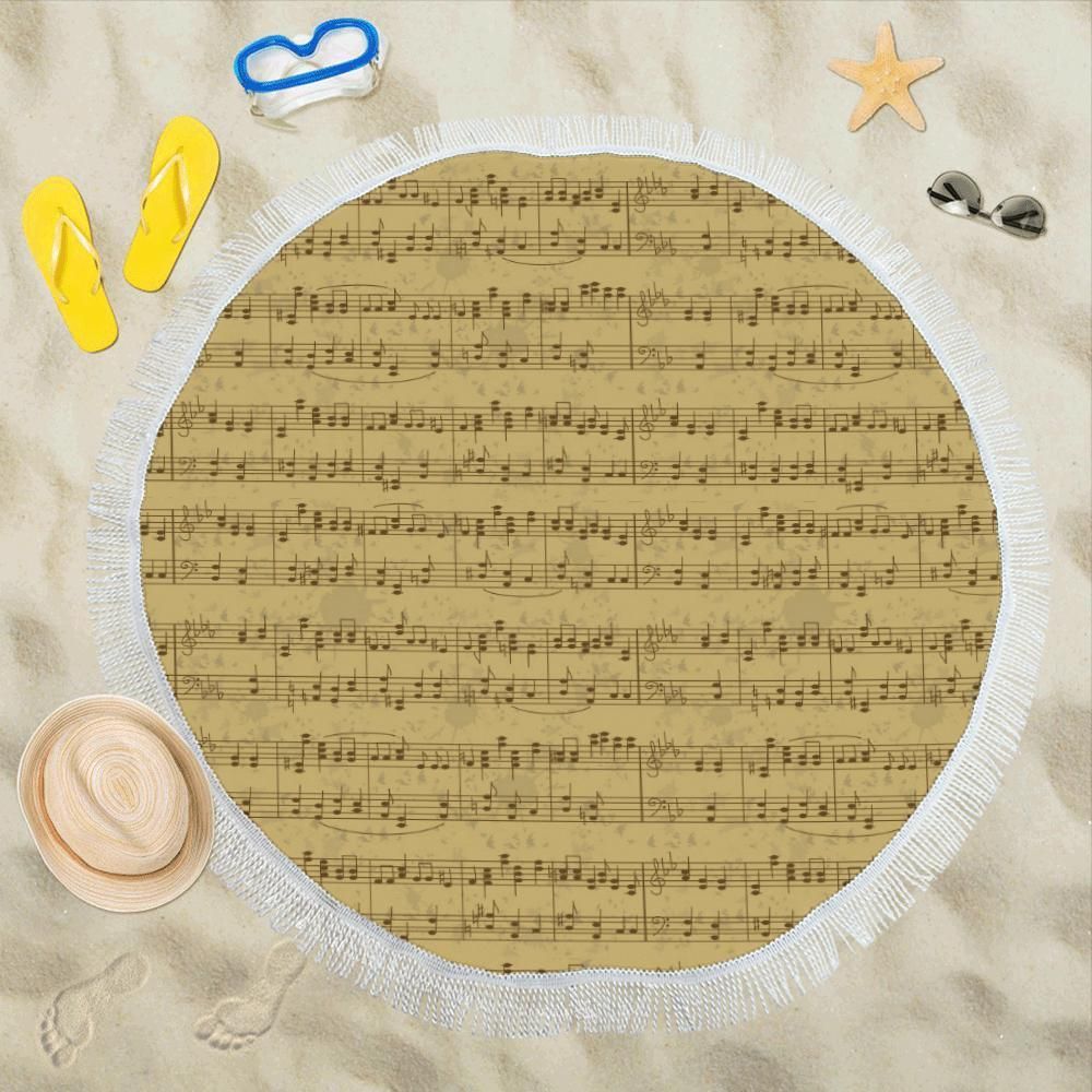 Music Note Vintage Themed Print Round Beach Towel