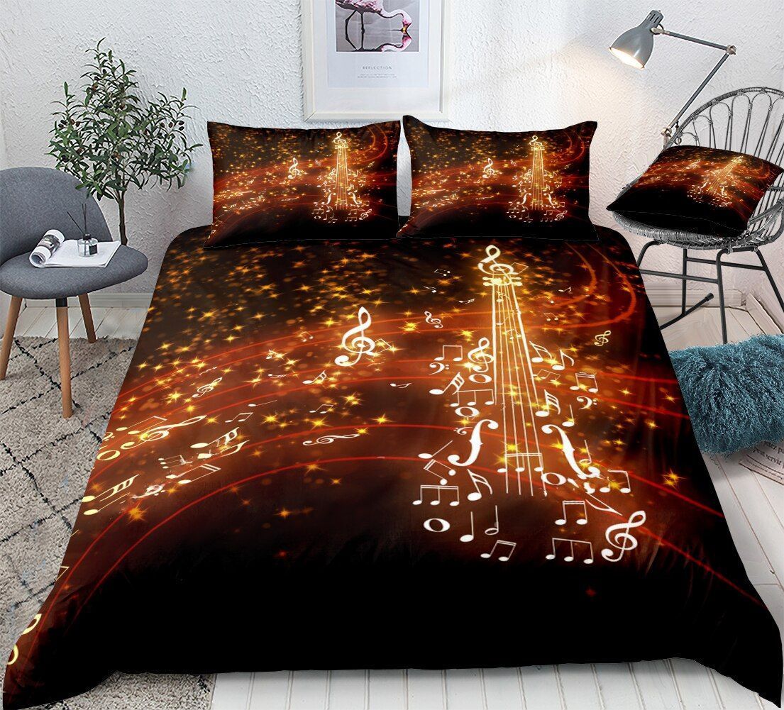 Music Note Violin Glowing Sparks Bedding Set