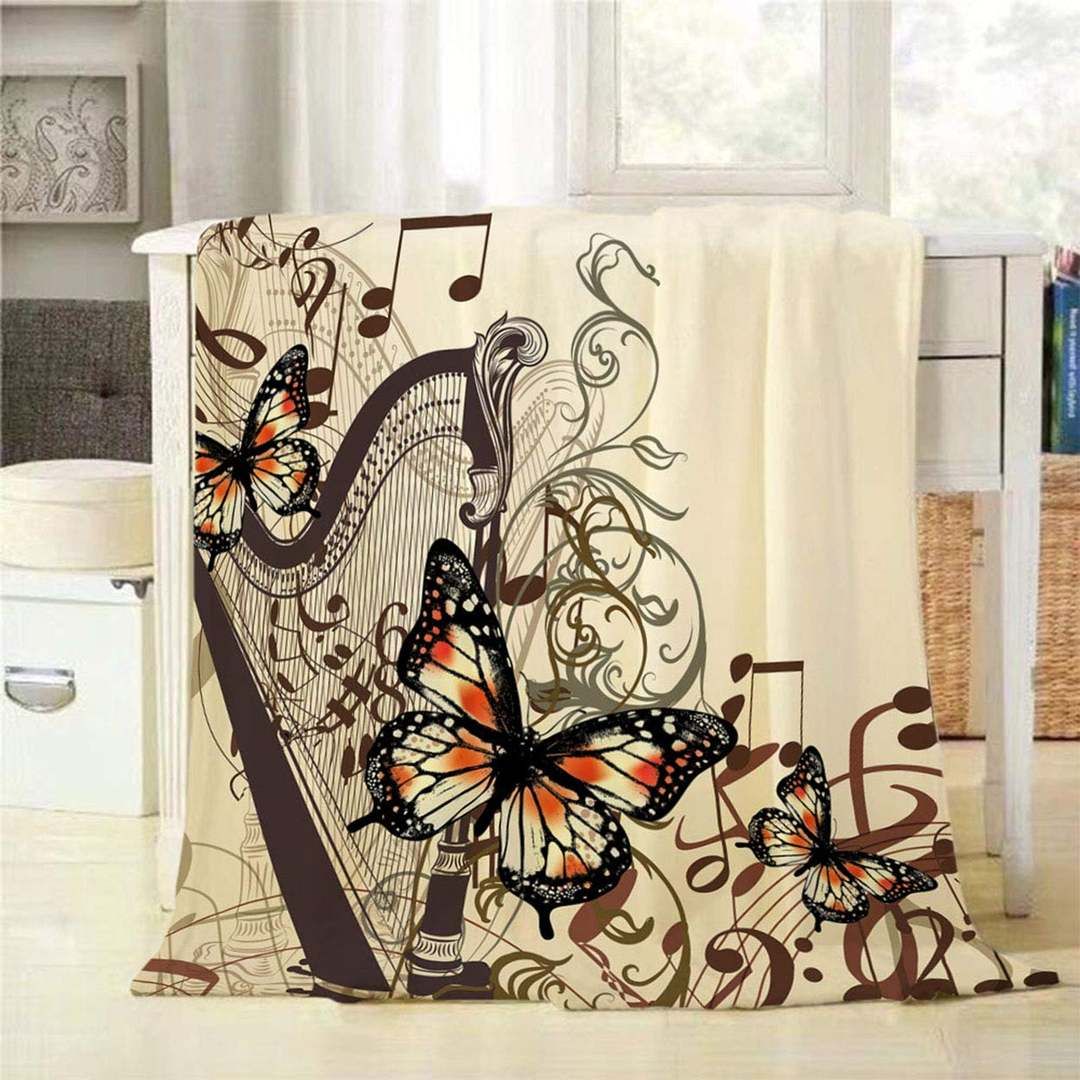 Music Notes And Butterfly Sherpa Fleece Blanket