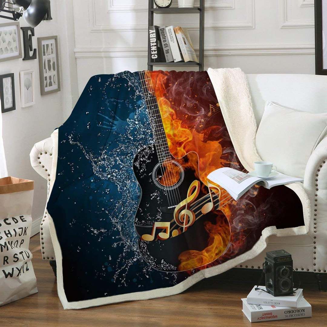 Music Notes Guitar Sherpa Fleece Blanket