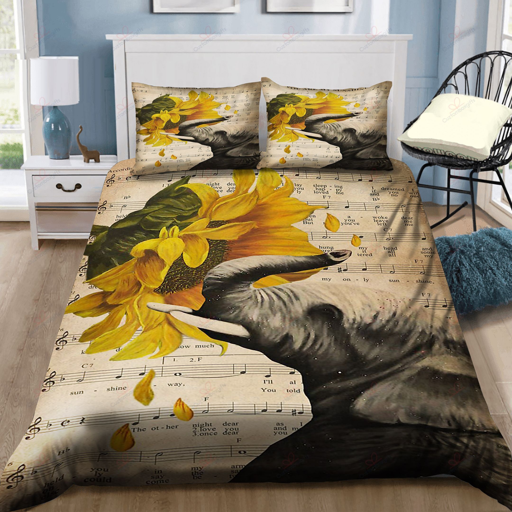 Music Sheet Sunflower My Sunshine Elephant Bedding Set
