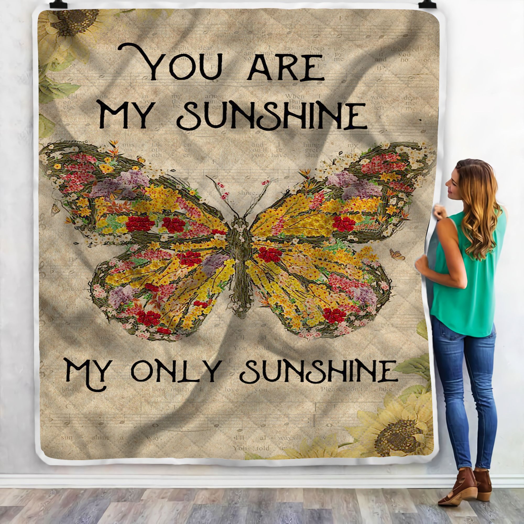 Music Sheet You Are My Sunshine Butterfly Fleece Blanket