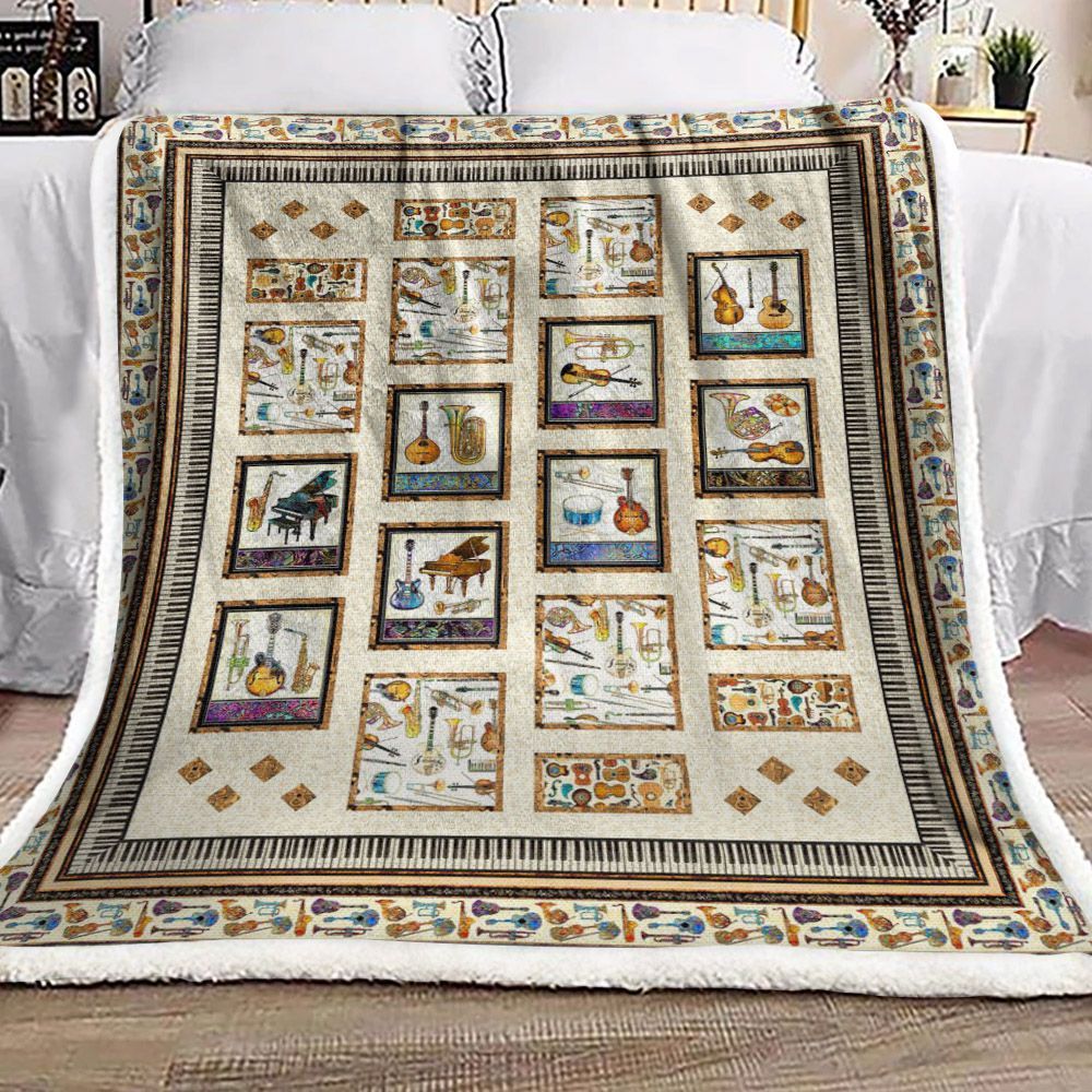 Musical Instrument Collection Sherpa Fleece Blanket