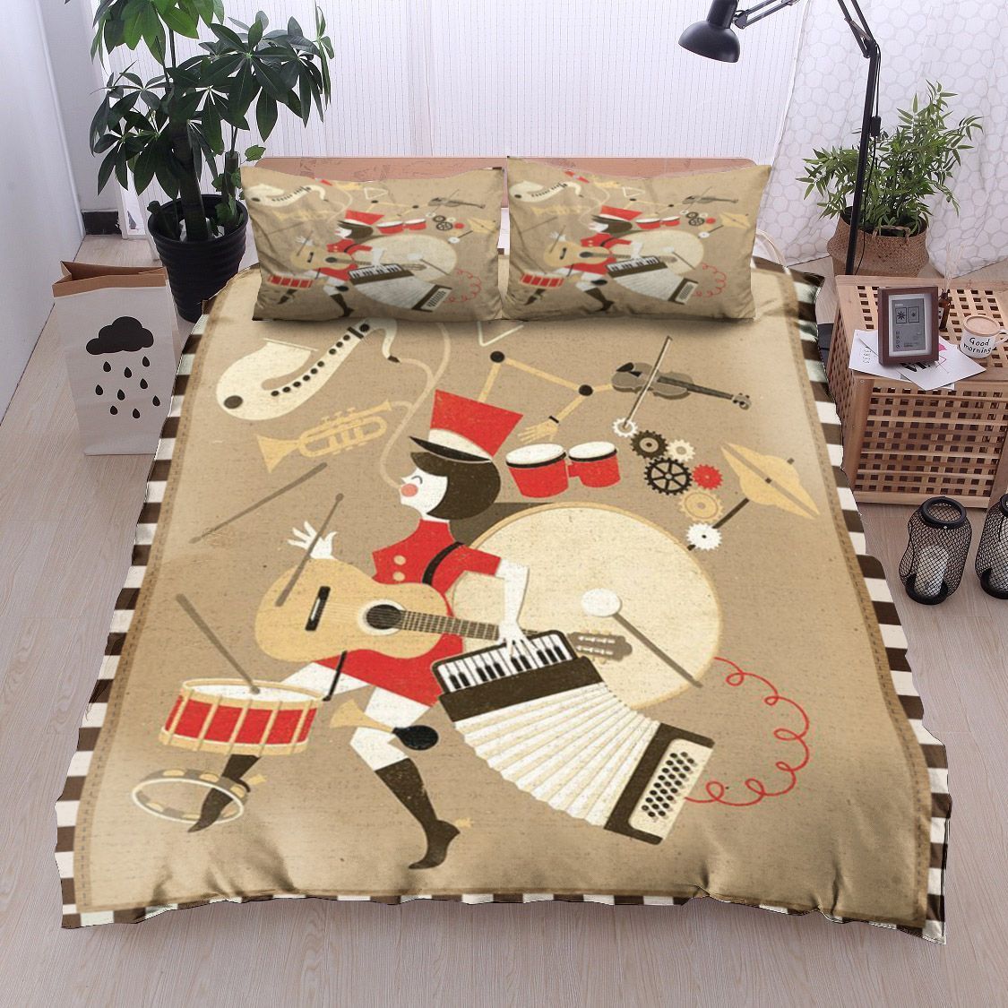 Musical Instrument Saxophones Drum Violin Guitar Bedding Set
