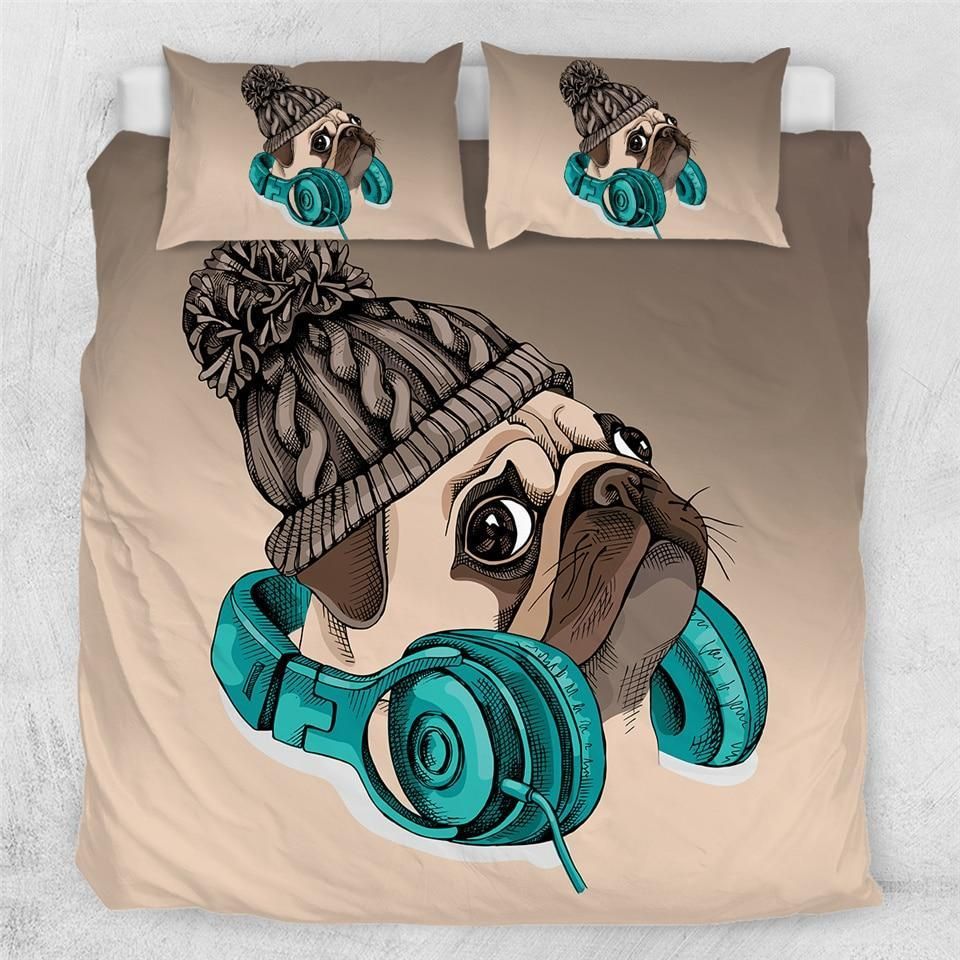 Musical Pug Beige Background Bedding Set