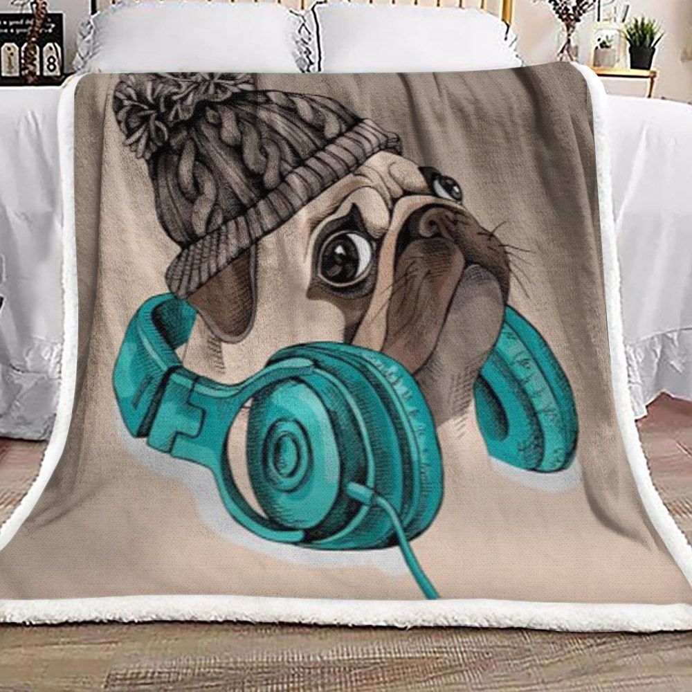 Musical Pug Sherpa Fleece Blanket