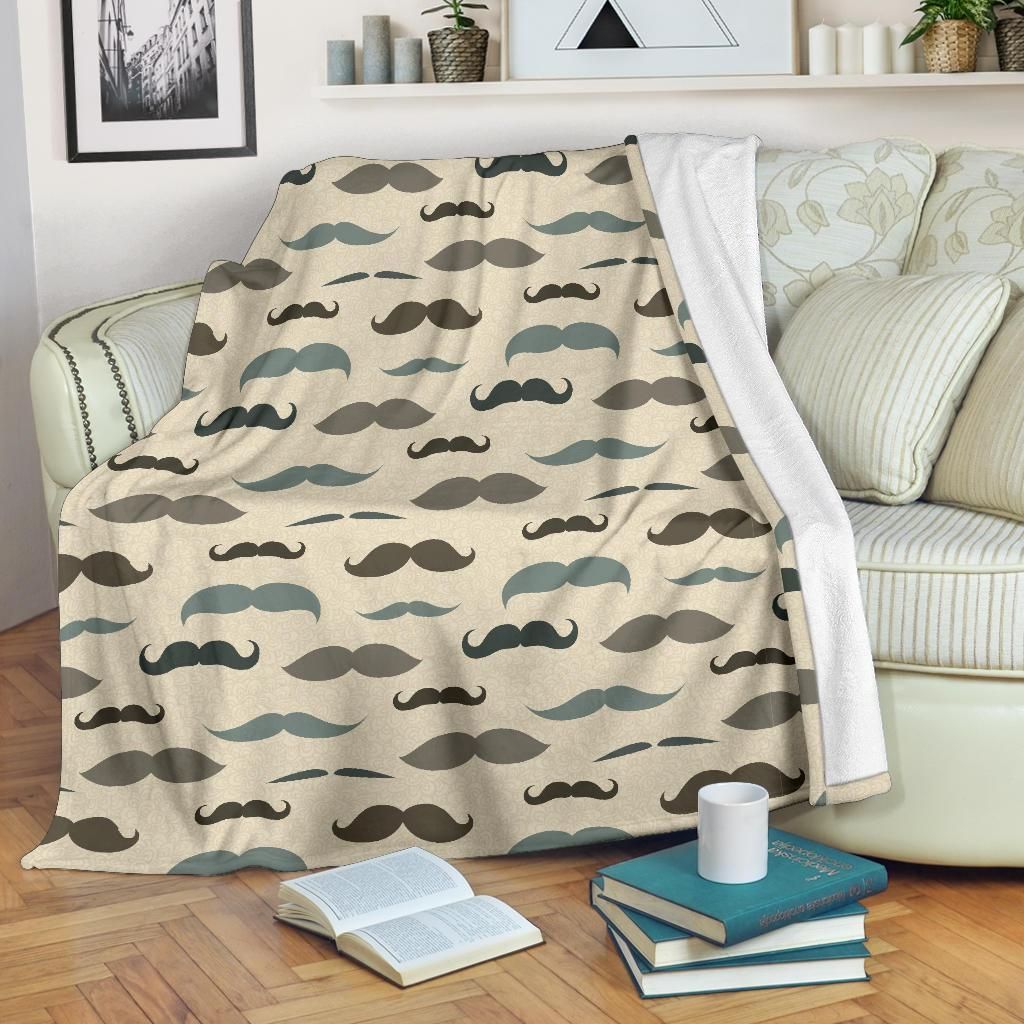 Mustache Pattern Sherpa Fleece Blanket