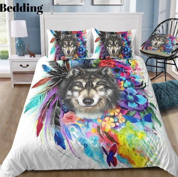 Mutilcolor Tribal Wolf Bedding Set
