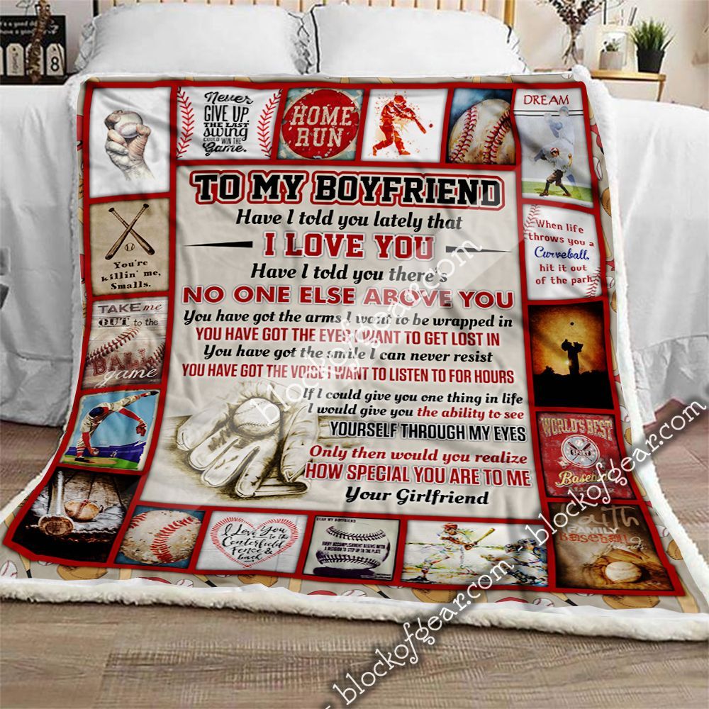 My Boyfriend I Love You Baseball Sherpa Fleece Blanket