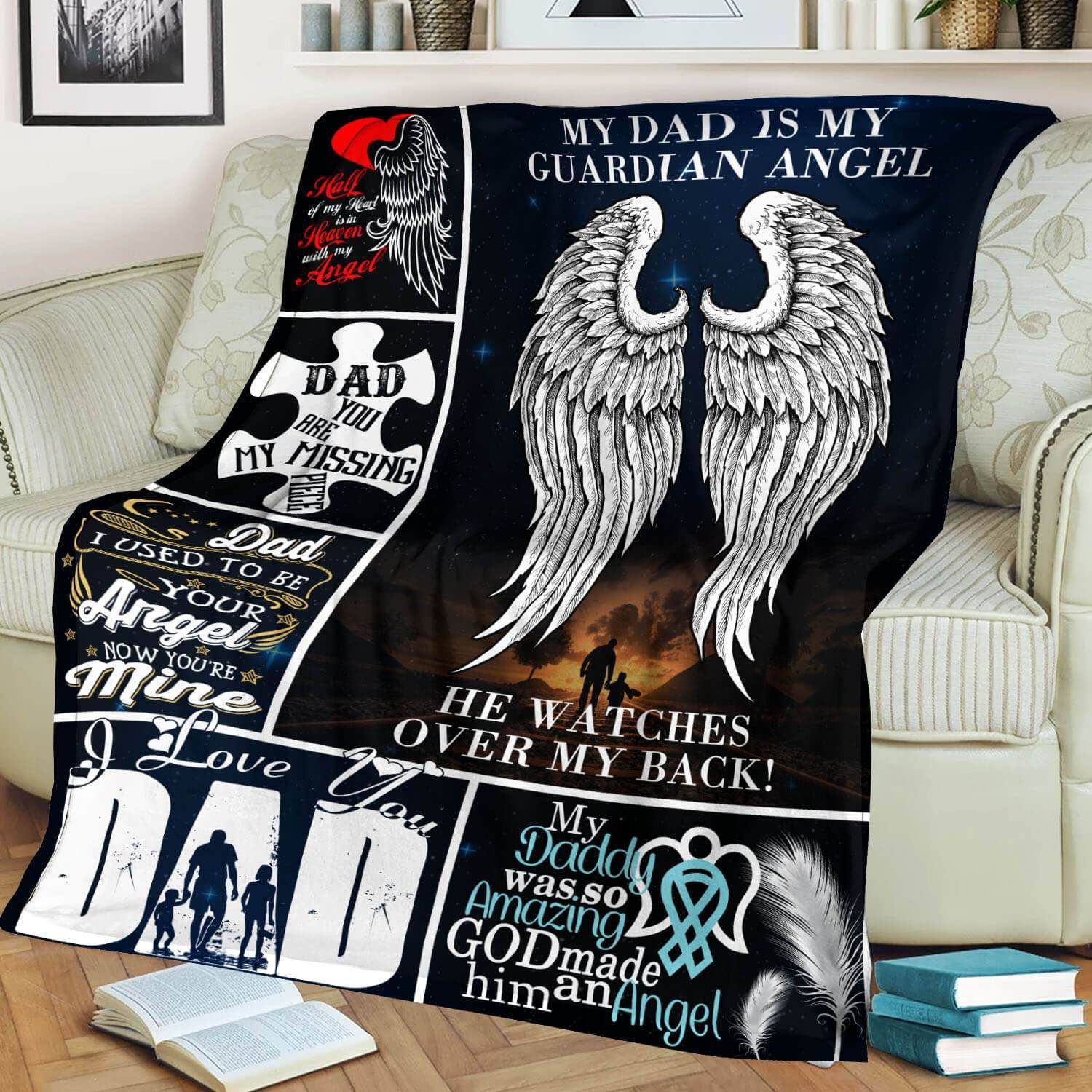 My Dad Is My Guardian Angel Sherpa Fleece Blanket