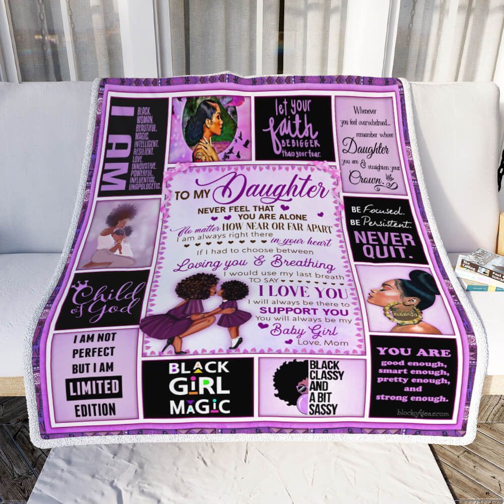 My Daughter I Will Always Be There To Support You Love Mom Black Woman Purple Version Sherpa Fleece Blanket