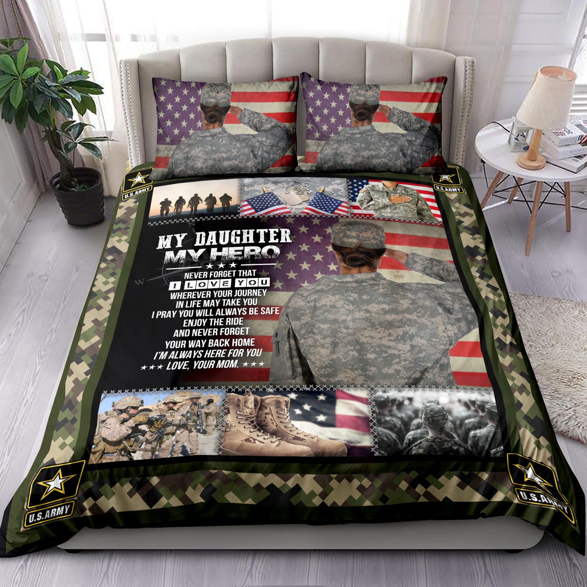 My Daughter My Hero US Army Bedding Set