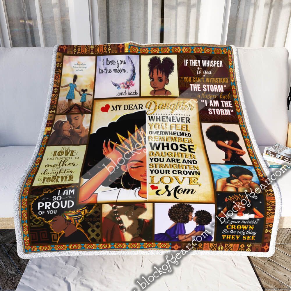 My Dear Daughter Love Mom Black Girl Sherpa Fleece Blanket