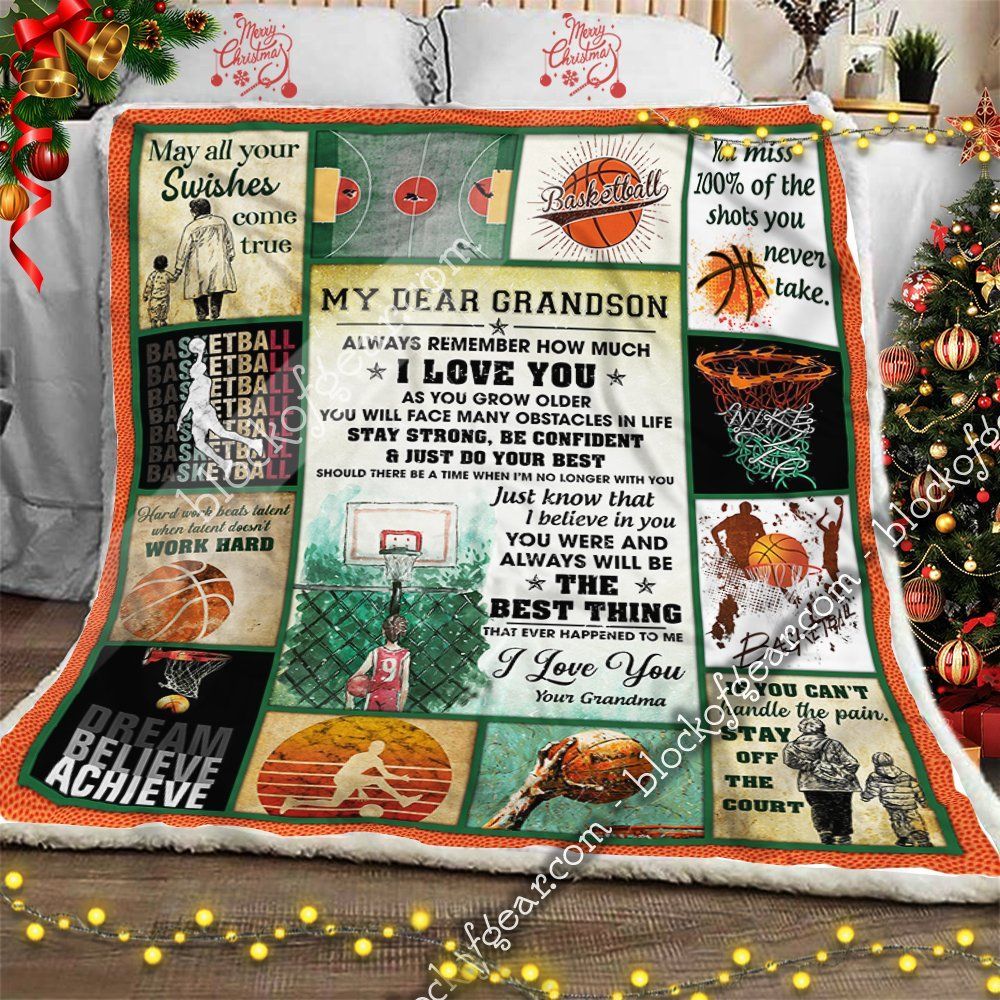 My Dear Grandson Basketball Sherpa Fleece Blanket
