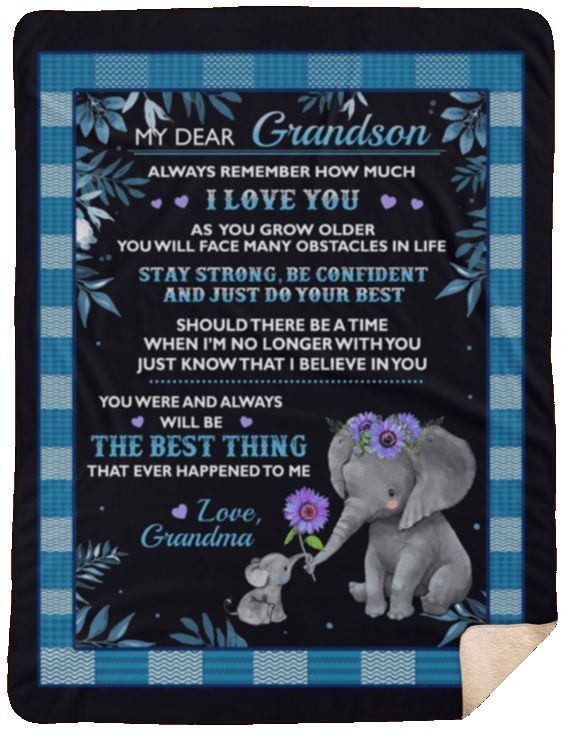 My Dear Grandson Elephant Sherpa Fleece Blanket