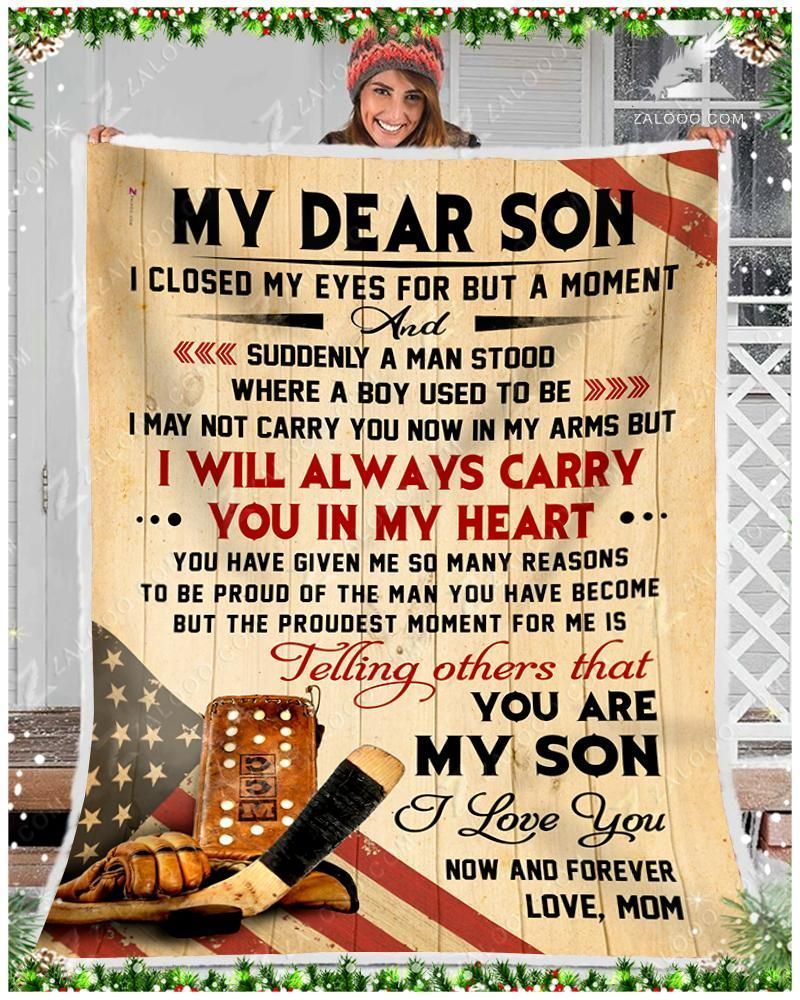 My Dear Son Hockey Love Mom Sherpa Fleece Blanket