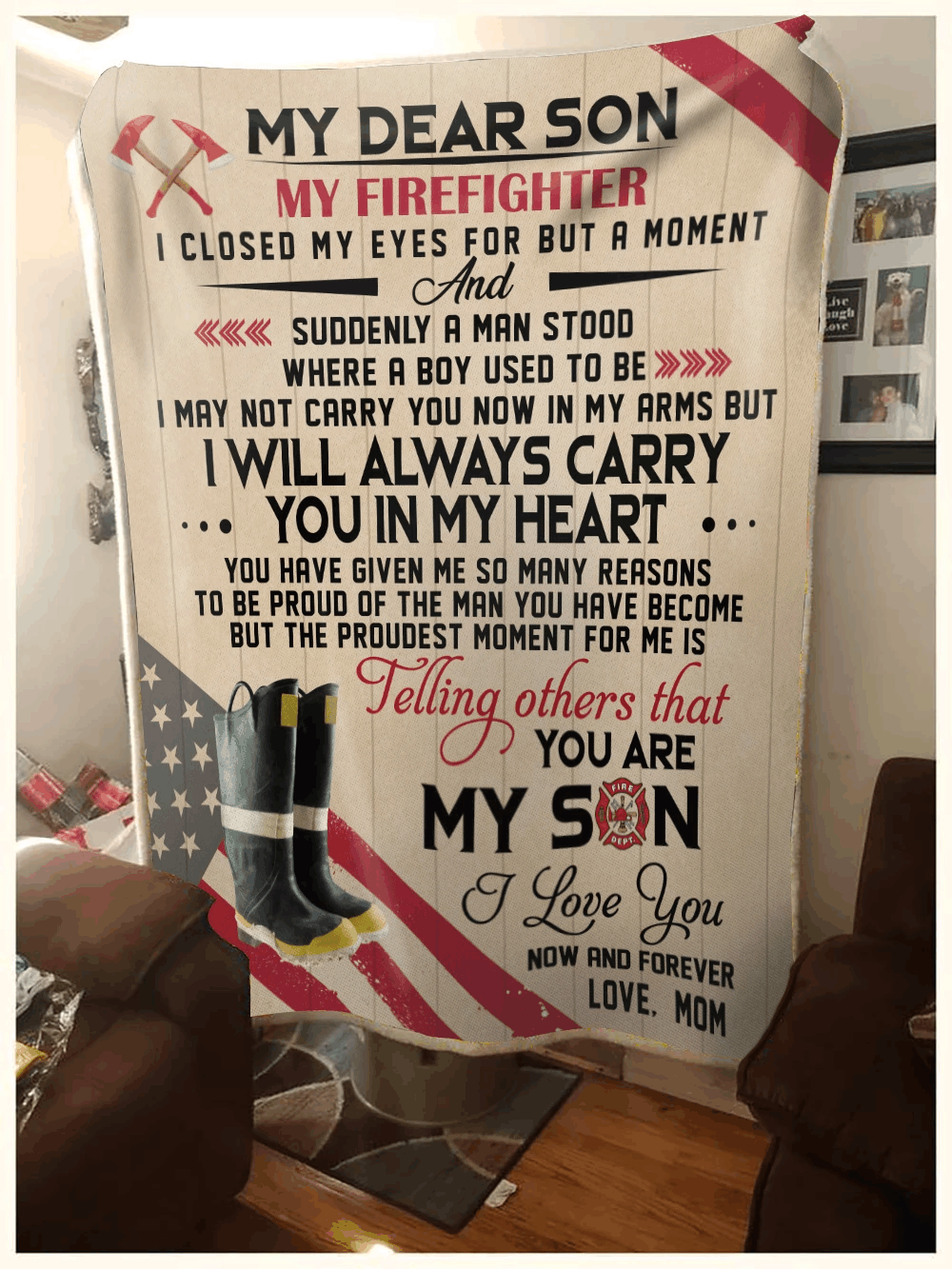 My Dear Son My Firefighter Sherpa Fleece Blanket