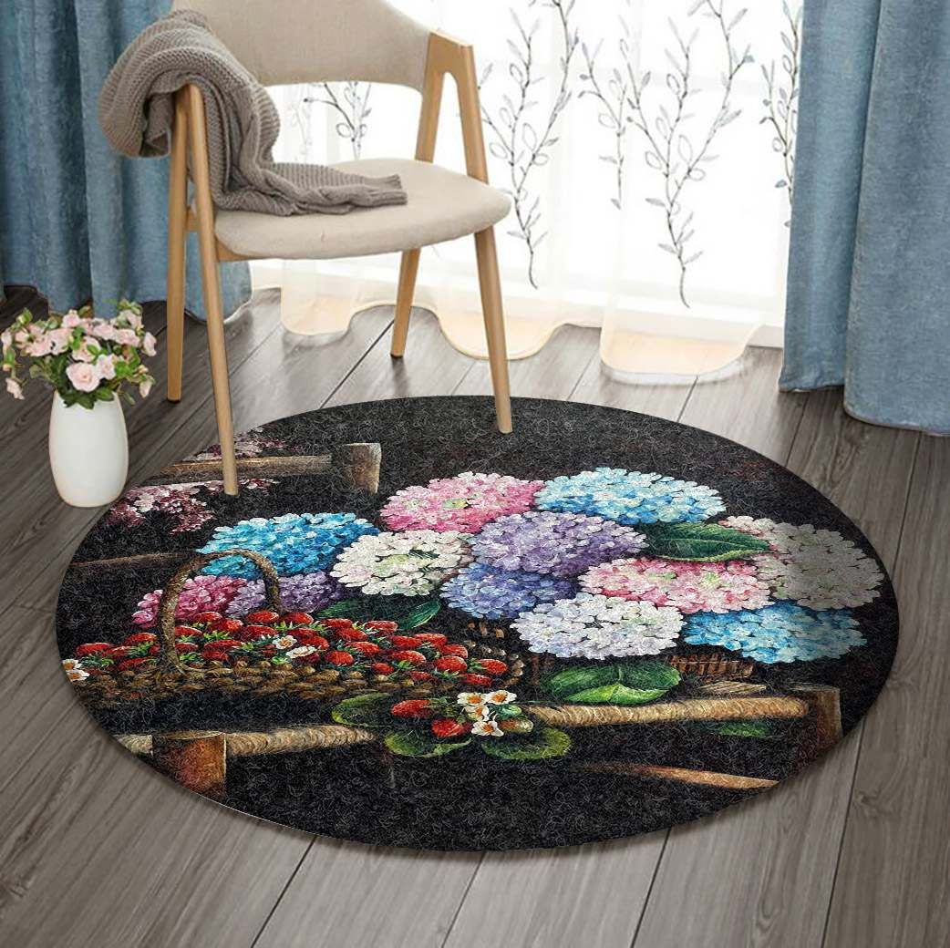 My Garden Flower And Strawberry Round Carpet