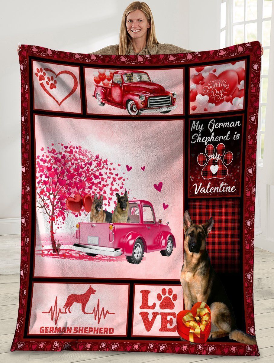 My German Shepherd Is My Valentine German Shepherd Dog Pink Truck Fleece Blanket