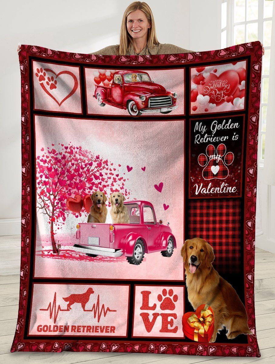 My Golden Retriever Is My Valentine Golden Retriever Dog Fleece Blanket