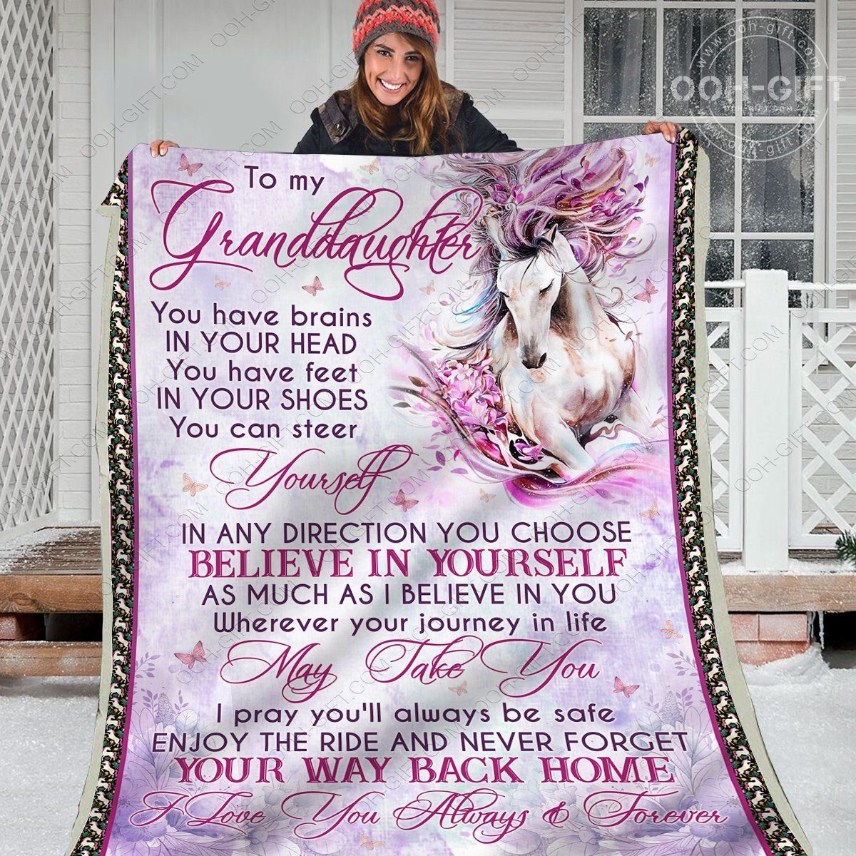 My Granddaughter Horse Pink Sherpa Fleece Blanket