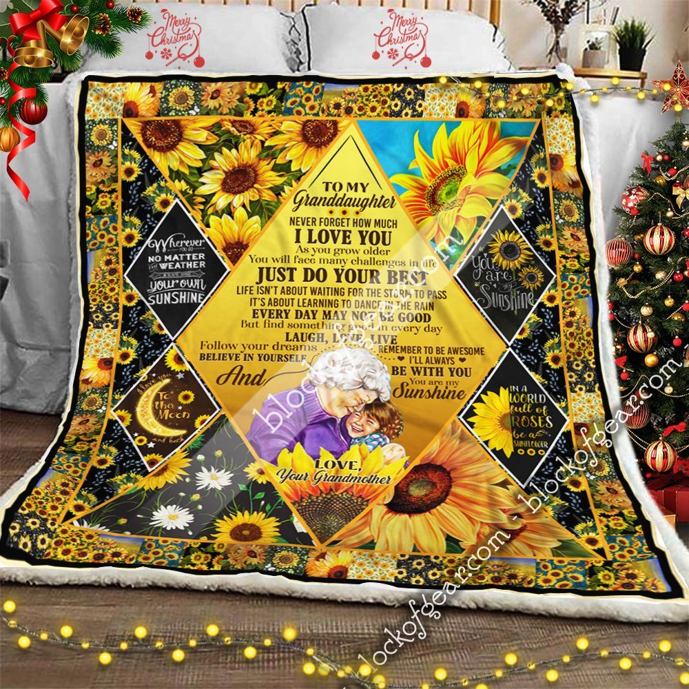 My Granddaughter You Are My Sunshine Sunflower Sherpa Fleece Blanket