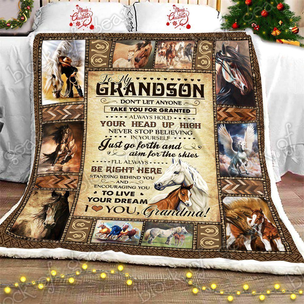 My Grandson Grandma Loves You Horse Sherpa Fleece Blanket