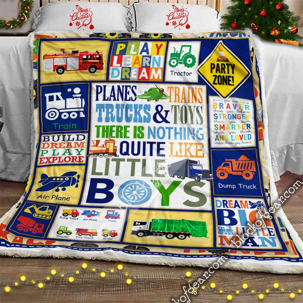 My Grandson Planes Trains Trucks Little Boy Sherpa Fleece Blanket