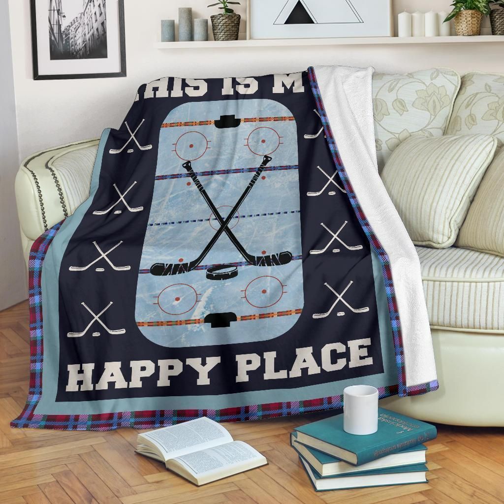 My Happy Place Hockey Sherpa Fleece Blanket