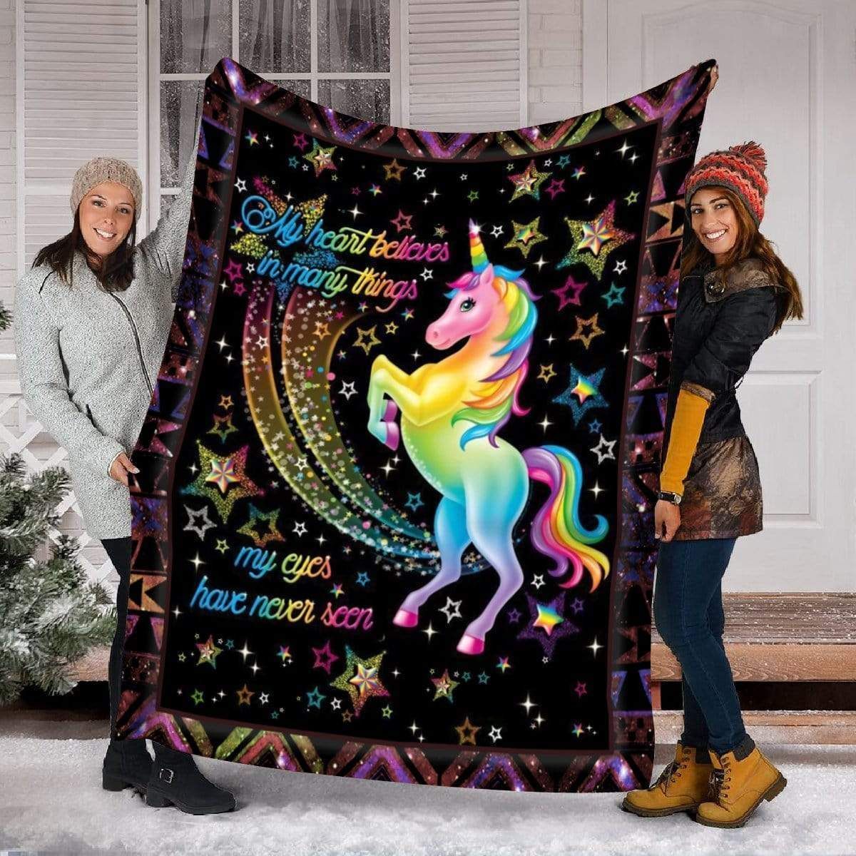 My Heart Believe In Many Things Unicorn Fleece Blanket Gift For Women