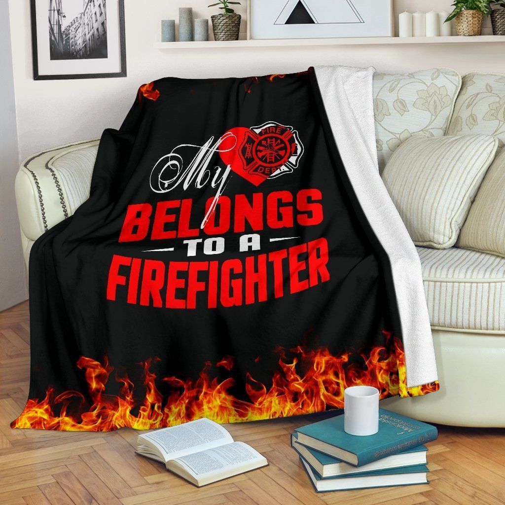 My Heart Belongs To A Firefighter Sherpa Fleece Blanket