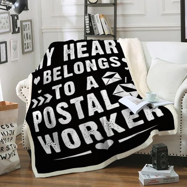 My Heart Belongs To A Postal Worker Sherpa Fleece Blanket