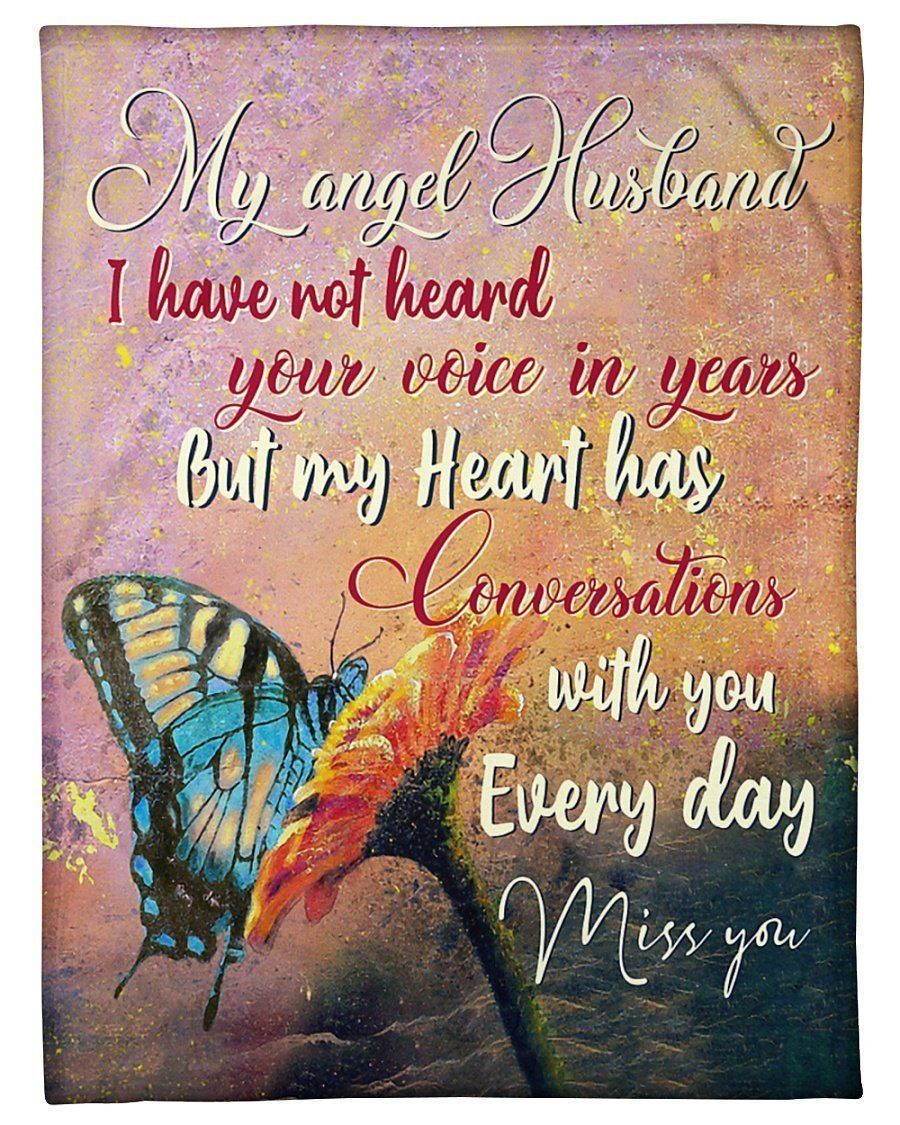 My Heart Has Conversations With You To My Angel Husband Fleece Blanket