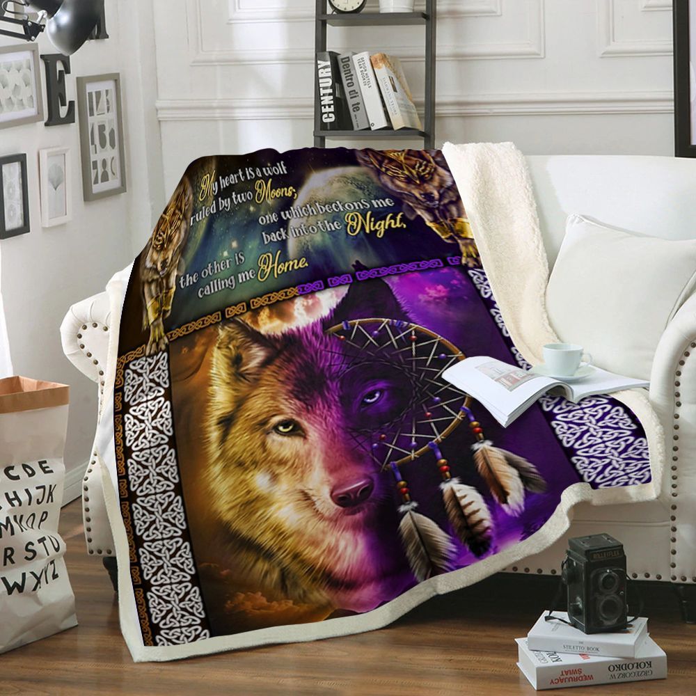 My Heart Is A Wolf Sherpa Fleece Blanket