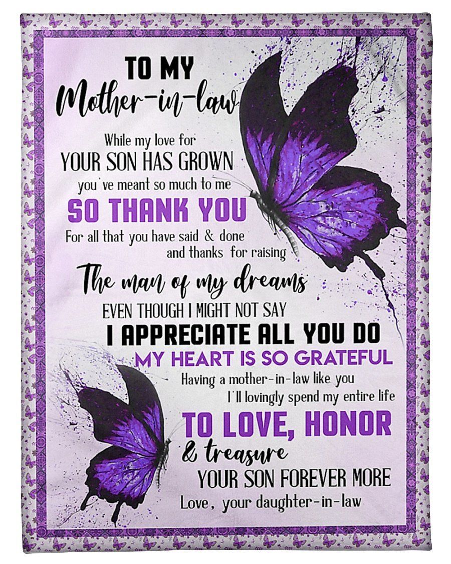 My Heart Is So Grateful Purple Butterflies To Mother In Law Fleece Blanket Fleece Blanket