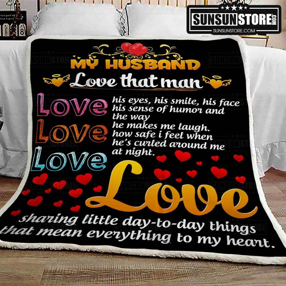 My Husband, Love That Man Black Sherpa Fleece Blanket
