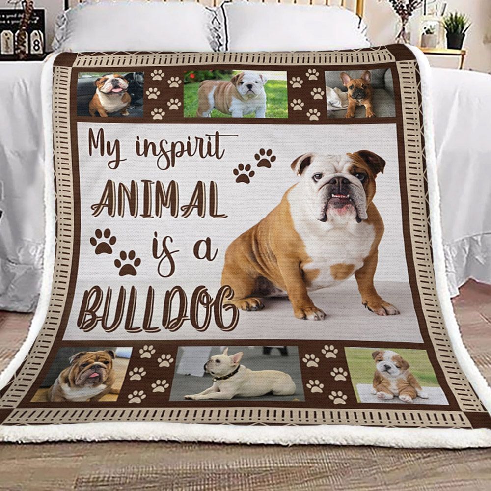 My Inspirit Animal Is A Bulldog Sherpa Fleece Blanket