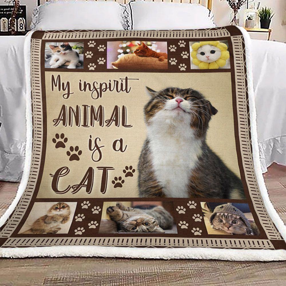My Inspirit Animal Is A Cat Sherpa Fleece Blanket