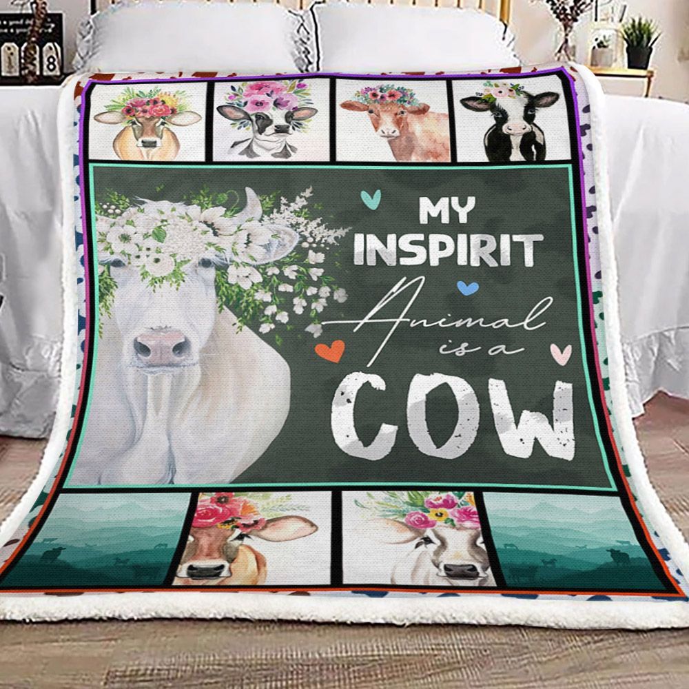 My Inspirit Animal Is A Cow Sherpa Fleece Blanket
