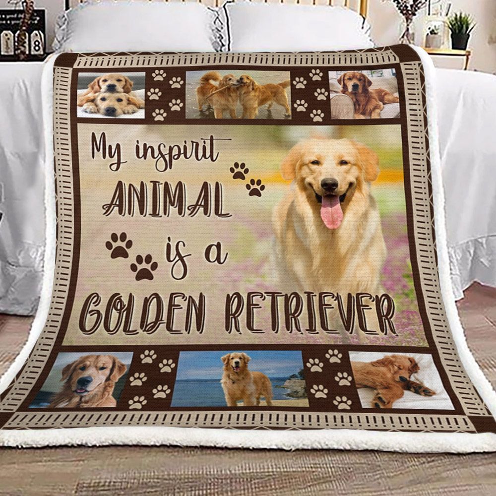 My Inspirit Animal Is A Golden Retriever Sherpa Fleece Blanket