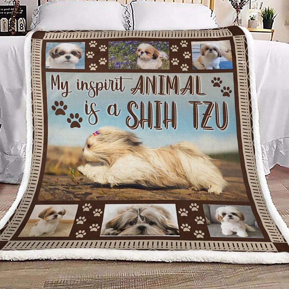 My Inspirit Animal Is A Shih Tzu Sherpa Fleece Blanket