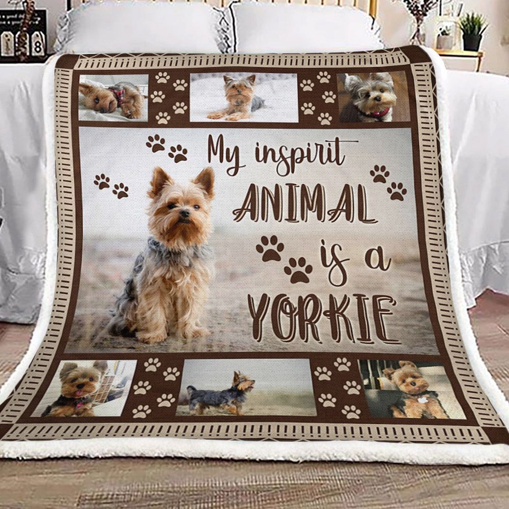 My Inspirit Animal Is A Yorkie Sherpa Fleece Blanket
